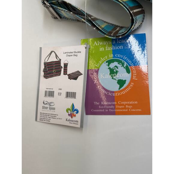 Kalencom · Buckle Messenger Diaper Bag Set · Laminated Striped · Turquoise/Brown - Picture 4 of 9